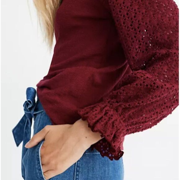 Madewell Texture & Thread Eyelet Mix Ruffle-Sleeve Top - Picture 4 of 6